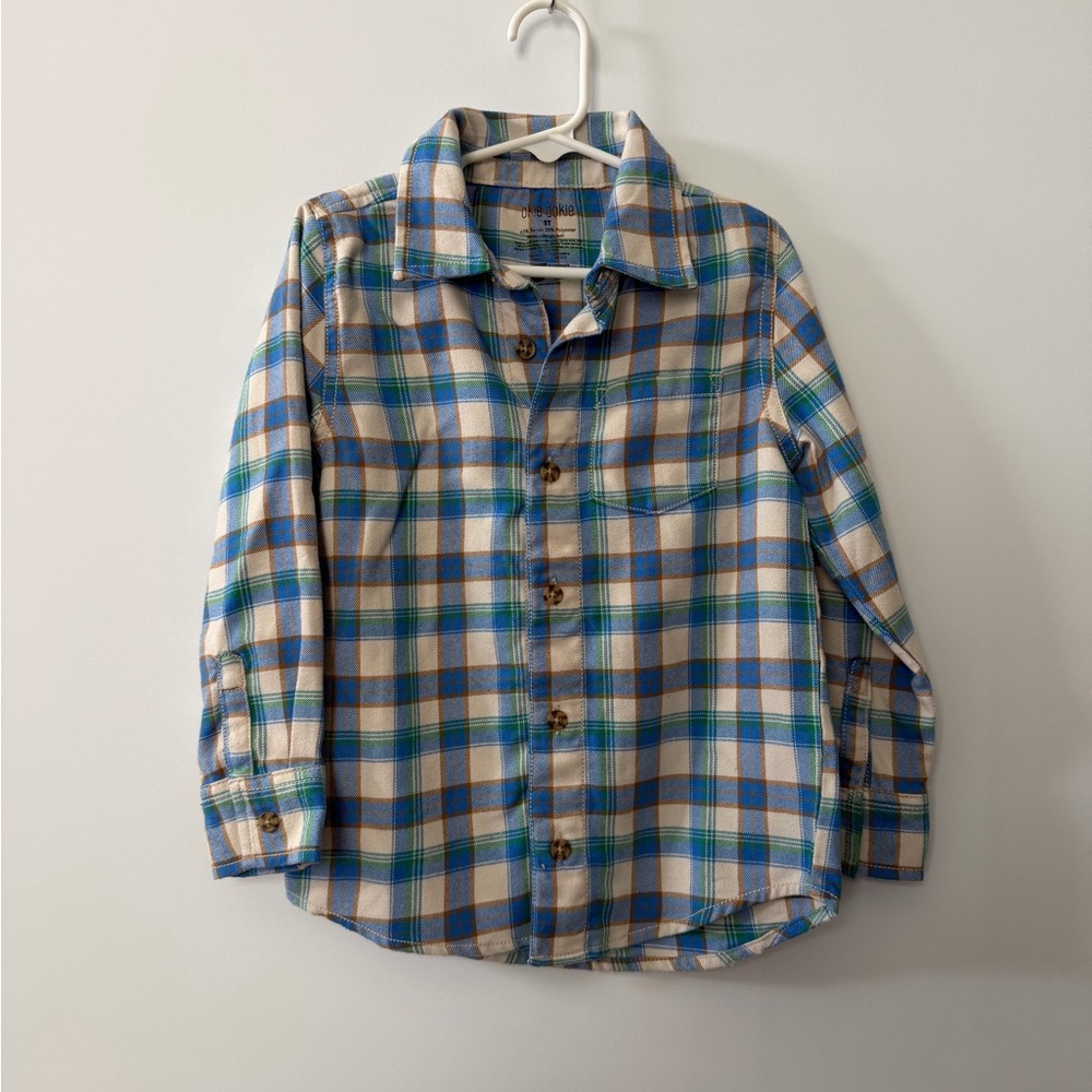 adidas Plaid Button-Down Shirt in Blue, Green & Cream